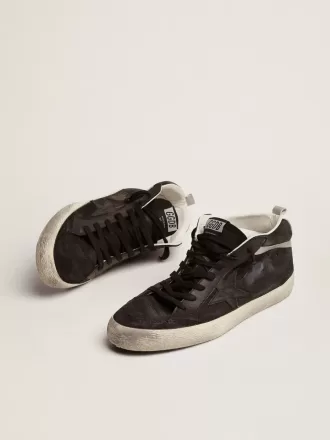 Mid Star da uomo in nabuk con stella in pelle nera e dettagli argentati Mid Star da uomo in nabuk con stella in pelle nera e dettagli argentati