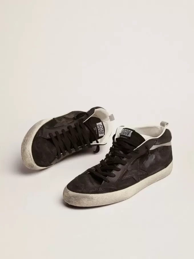 Mid Star da uomo in nabuk con stella in pelle nera e dettagli argentati