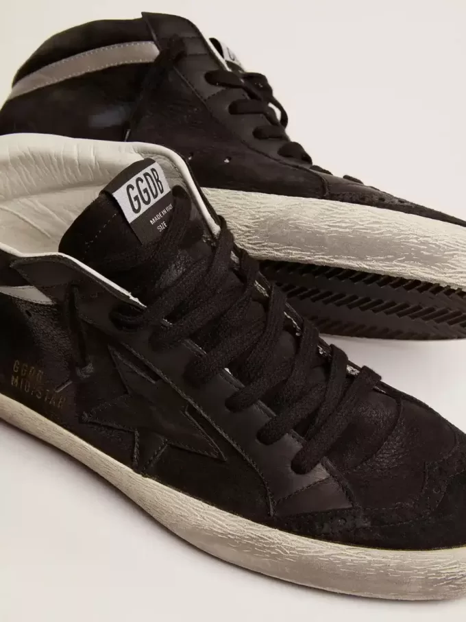 Mid Star da uomo in nabuk con stella in pelle nera e dettagli argentati