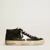 Mid Star da uomo in nappa nera e pelle scamosciata con stella in pelle bianca Mid Star da uomo in nappa nera e pelle scamosciata con stella in pelle bianca