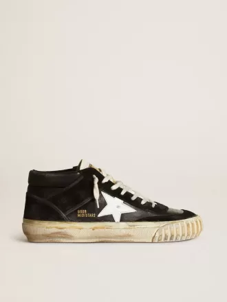 Mid Star da uomo in nappa nera e pelle scamosciata con stella in pelle bianca Mid Star da uomo in nappa nera e pelle scamosciata con stella in pelle bianca