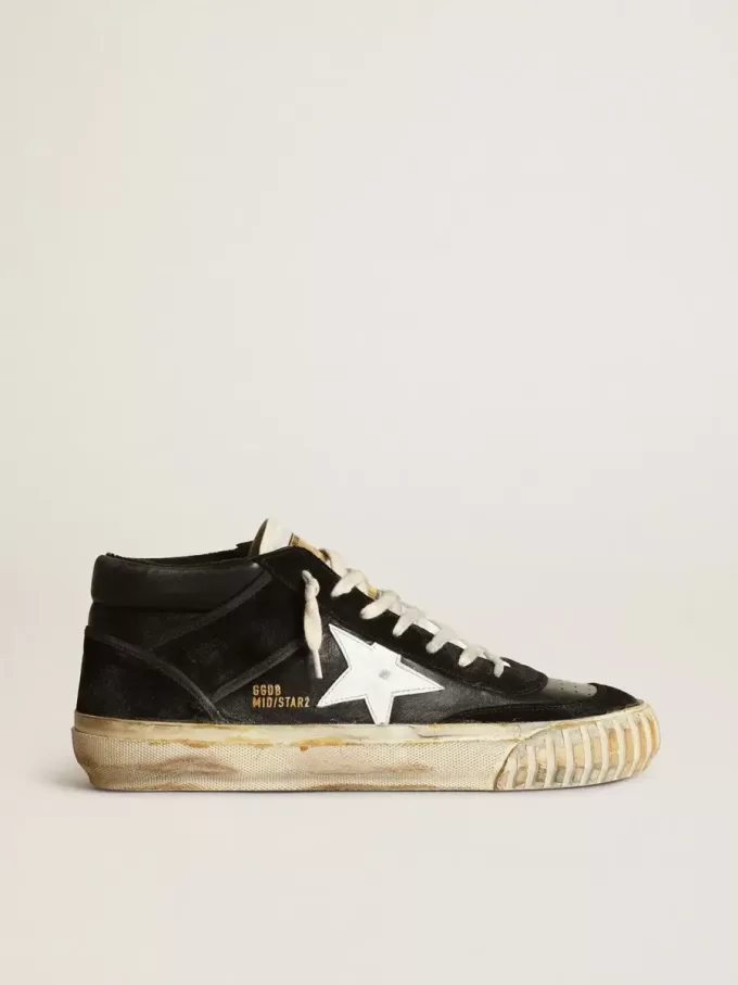 Mid Star da uomo in nappa nera e pelle scamosciata con stella in pelle bianca Mid Star da uomo in nappa nera e pelle scamosciata con stella in pelle bianca