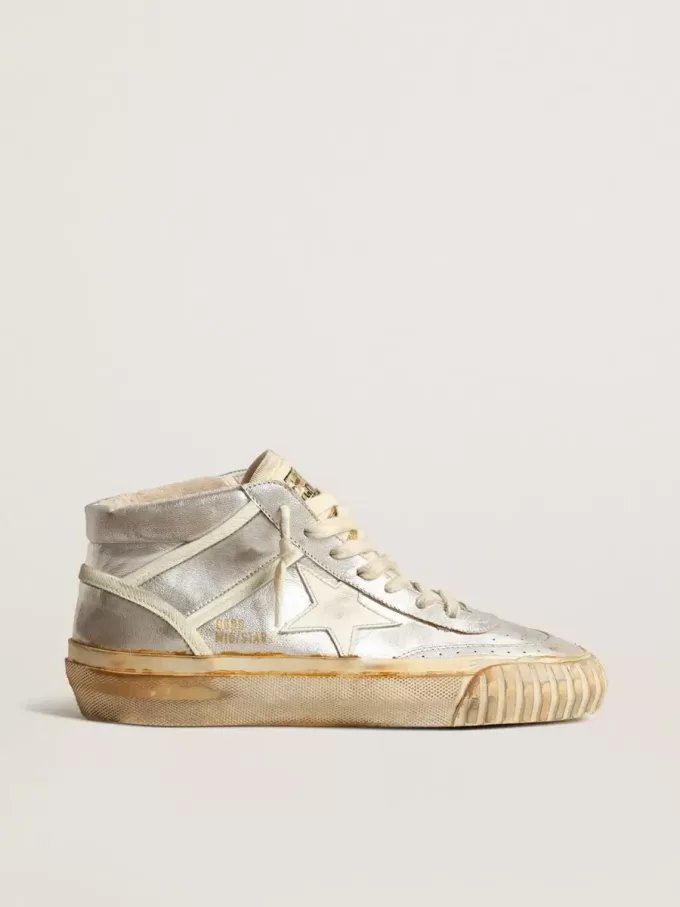 Mid Star da uomo in pelle metallizzata argento con stella avorio