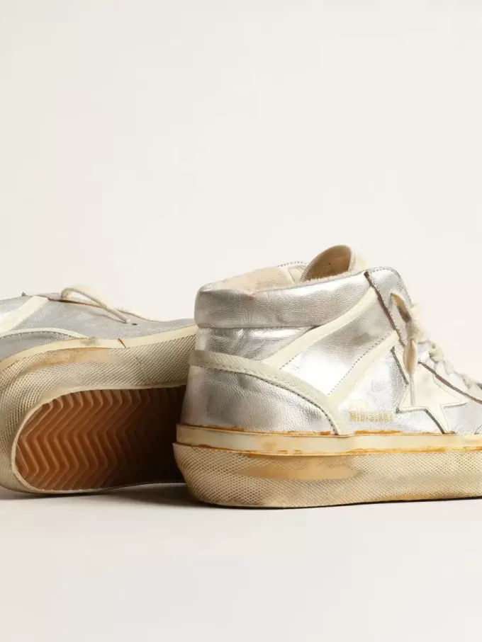 Mid Star da uomo in pelle metallizzata argento con stella avorio