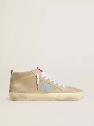 Mid Star da uomo in pelle scamosciata beige con stella e linguetta sul tallone in pelle blu polvere Mid Star da uomo in pelle scamosciata beige con stella e linguetta sul tallone in pelle blu polvere