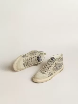 Mid Star in glitter argento con stella e flash in pelle scamosciata grigio ghiaccio