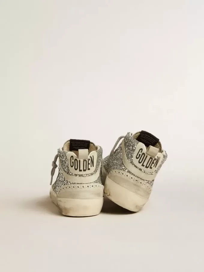 Mid Star in glitter argento con stella e flash in pelle scamosciata grigio ghiaccio Mid Star in glitter argento con stella e flash in pelle scamosciata grigio ghiaccio