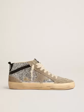 Mid Star in glitter argento con stella in pelle scamosciata e flash nero Mid Star in glitter argento con stella in pelle scamosciata e flash nero
