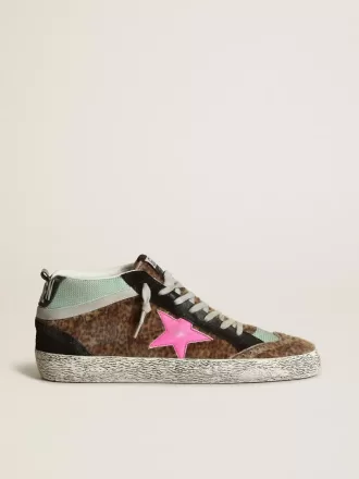 Mid Star in pelle di pony con stampa leopardata e stella in pelle fucsia Mid Star in pelle di pony con stampa leopardata e stella in pelle fucsia