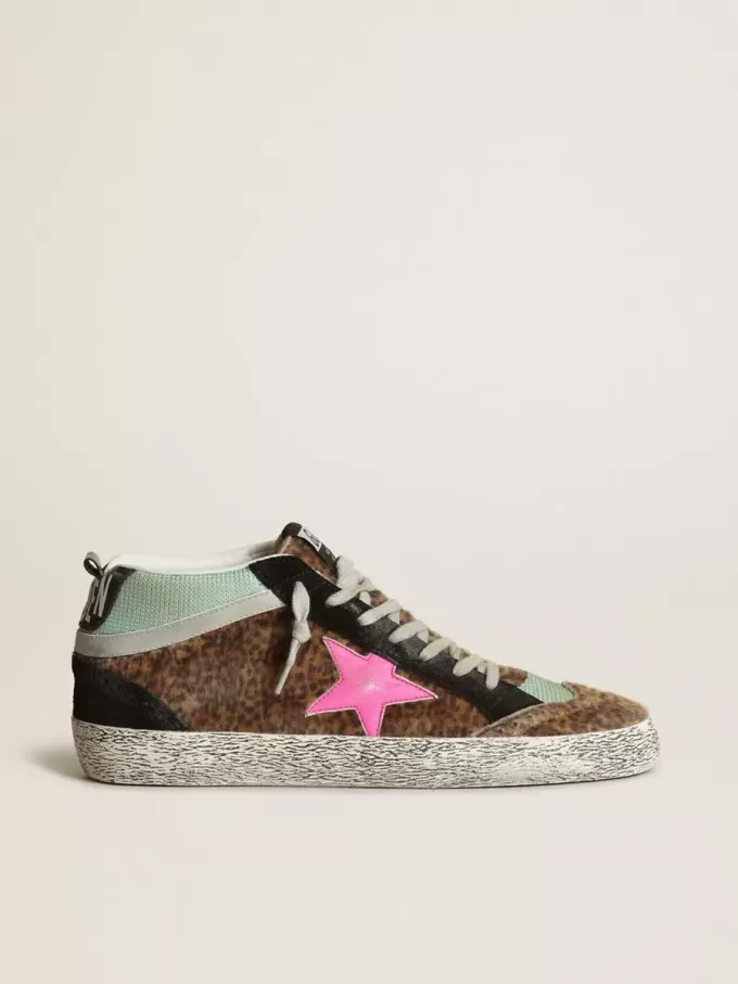 Mid Star in pelle di pony con stampa leopardata e stella in pelle fucsia Mid Star in pelle di pony con stampa leopardata e stella in pelle fucsia