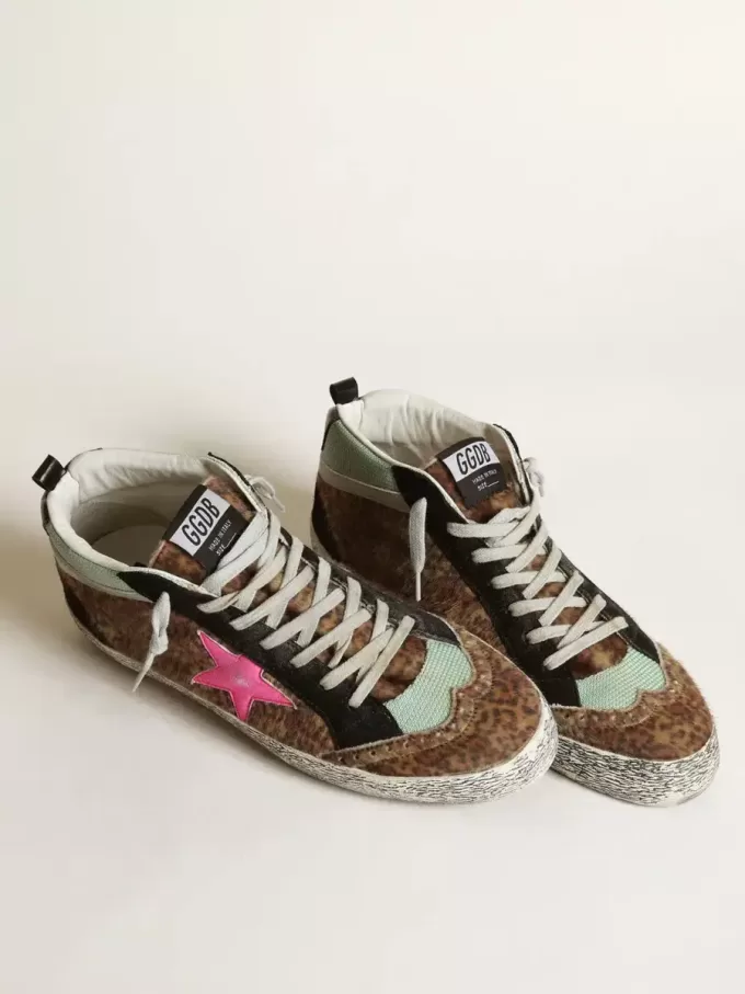 Mid Star in pelle di pony con stampa leopardata e stella in pelle fucsia Mid Star in pelle di pony con stampa leopardata e stella in pelle fucsia