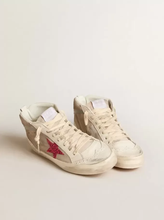 Mid Star in pelle scamosciata con stella glitterata fucsia e dettagli in pelle grigia Mid Star in pelle scamosciata con stella glitterata fucsia e dettagli in pelle grigia