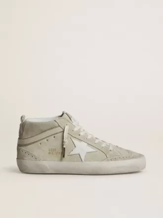 Mid Star in pelle scamosciata grigio chiaro con stella in pelle bianca Mid Star in pelle scamosciata grigio chiaro con stella in pelle bianca