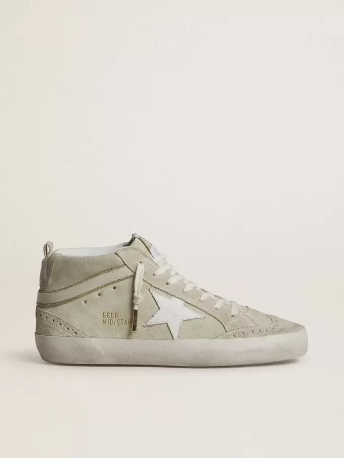 Mid Star in pelle scamosciata grigio chiaro con stella in pelle bianca Mid Star in pelle scamosciata grigio chiaro con stella in pelle bianca