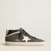 Mid Star in pelle scamosciata nera con stella in pelle bianca e dettaglio argentato