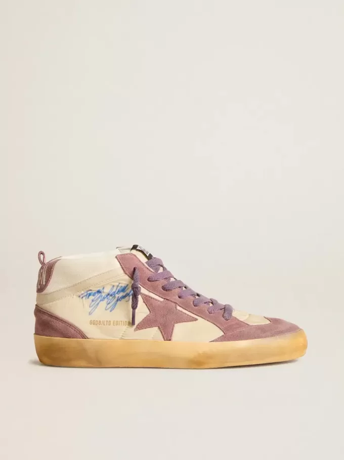 Mid Star LAB da donna in nylon e nappa con stella in camoscio malva
