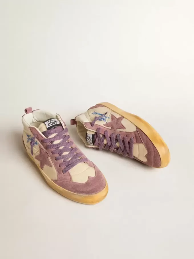Mid Star LAB da donna in nylon e nappa con stella in camoscio malva
