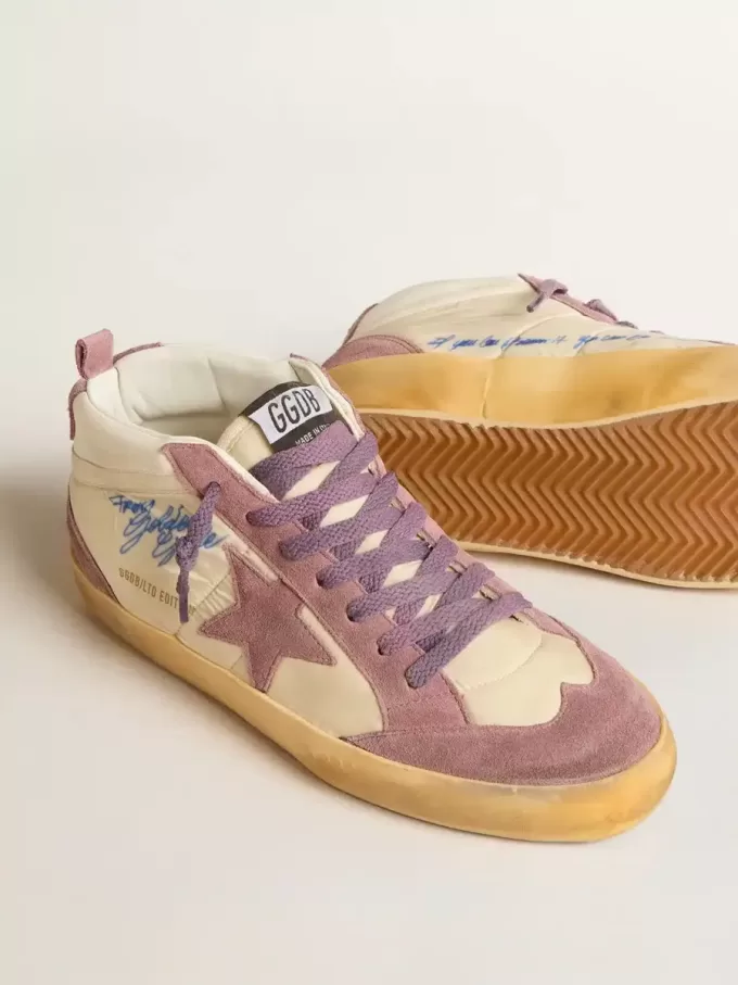 Mid Star LAB da donna in nylon e nappa con stella in camoscio malva