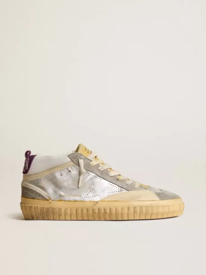Mid Star LAB in pelle metallizzata argento e mesh con stella traforata Mid Star LAB in pelle metallizzata argento e mesh con stella traforata
