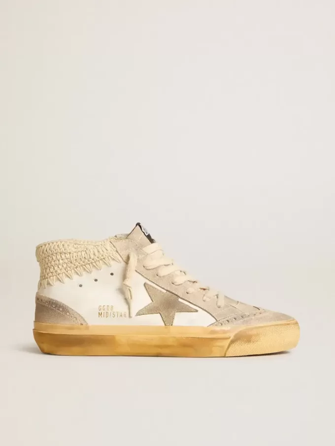 Mid Star LTD con stella in pelle scamosciata perlata e linguetta sul tallone in maglia beige