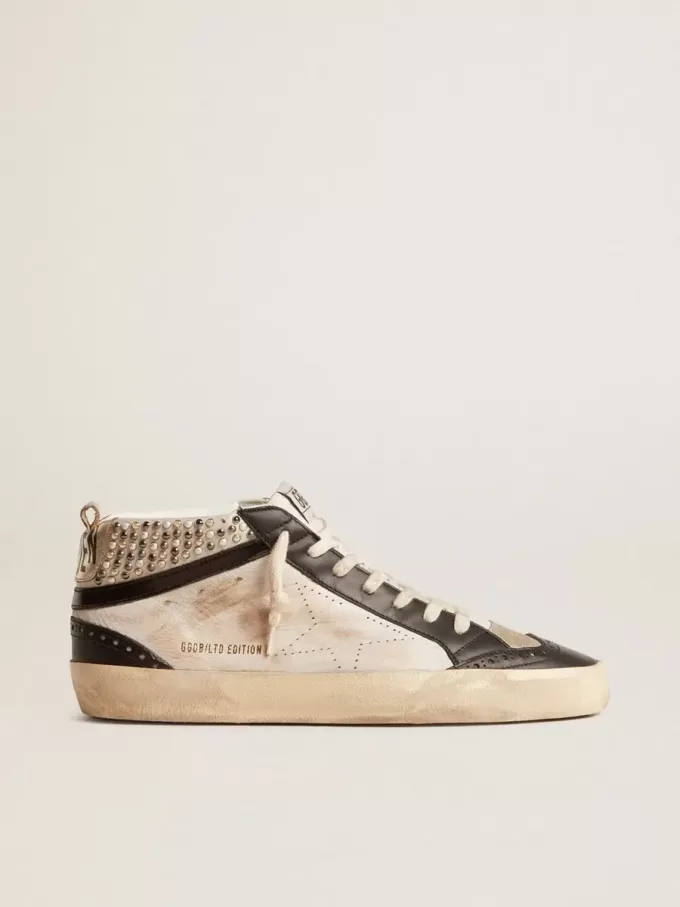 Mid Star LTD da uomo in pelle bianca e nera con perle e stella traforata