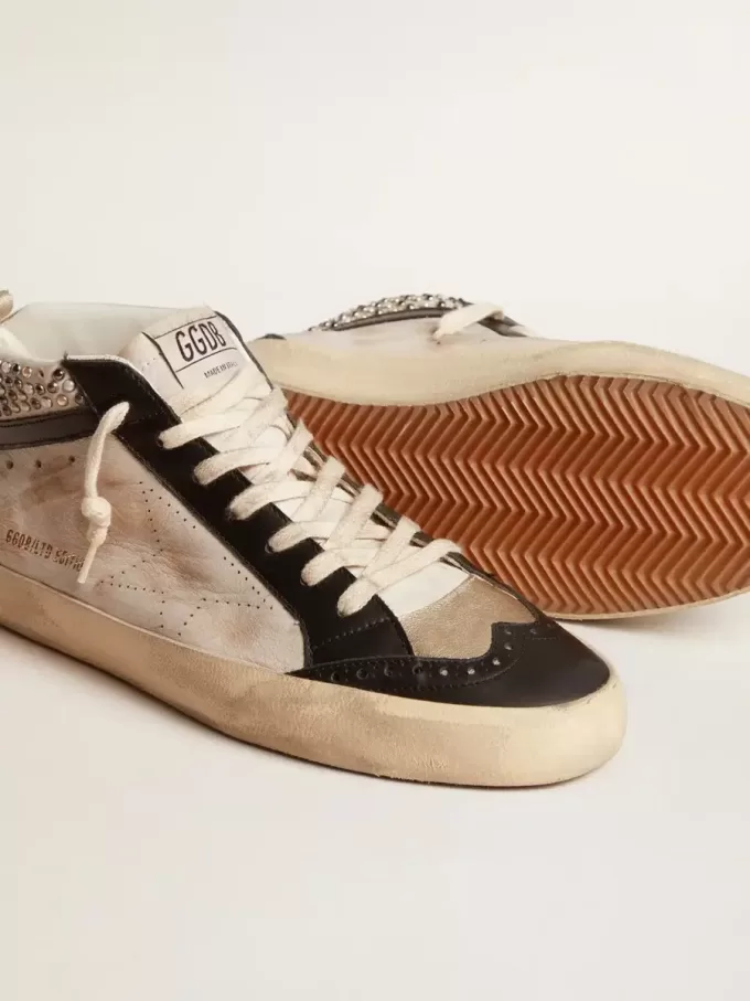 Mid Star LTD da uomo in pelle bianca e nera con perle e stella traforata