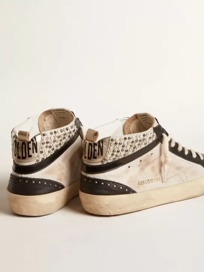 Mid Star LTD da uomo in pelle bianca e nera con perle e stella traforata
