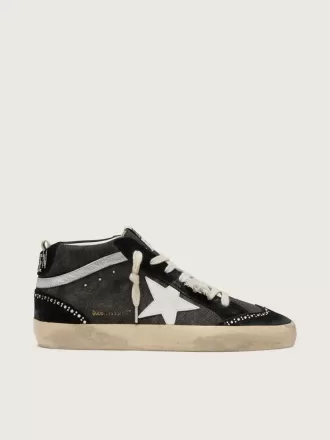 Mid Star LTD in denim nero con inserti in pelle scamosciata e cristalli Swarovski Mid Star LTD in denim nero con inserti in pelle scamosciata e cristalli Swarovski