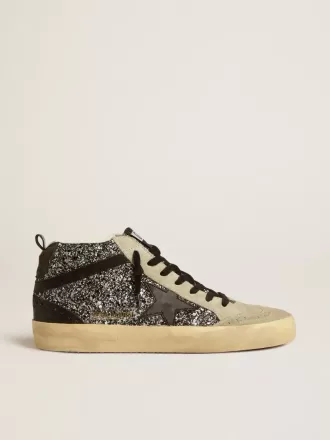 Mid Star LTD in nero glitterato con stella e logo in pelle nera Mid Star LTD in nero glitterato con stella e logo in pelle nera