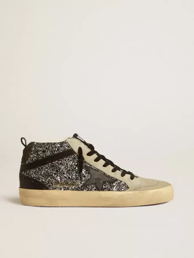 Mid Star LTD in nero glitterato con stella e logo in pelle nera