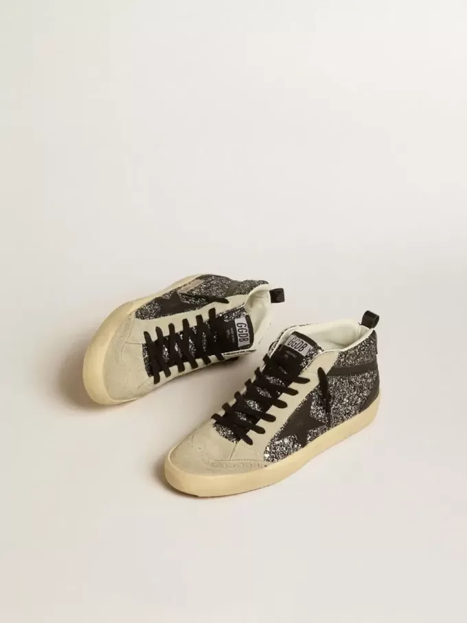 Mid Star LTD in nero glitterato con stella e logo in pelle nera