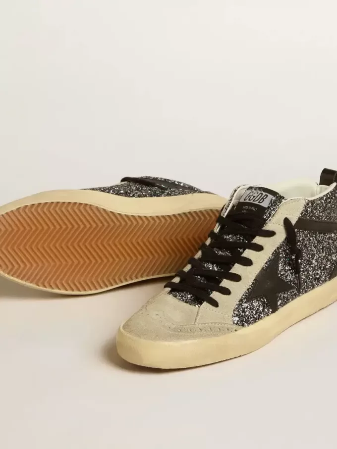 Mid Star LTD in nero glitterato con stella e logo in pelle nera