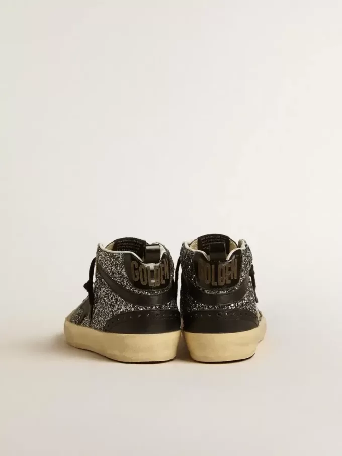 Mid Star LTD in nero glitterato con stella e logo in pelle nera
