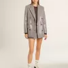 Mini shorts da donna in lana pied-de-poule grigio