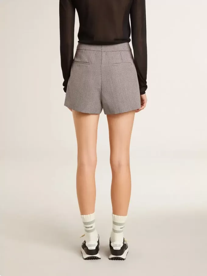 Mini shorts da donna in lana pied-de-poule grigio