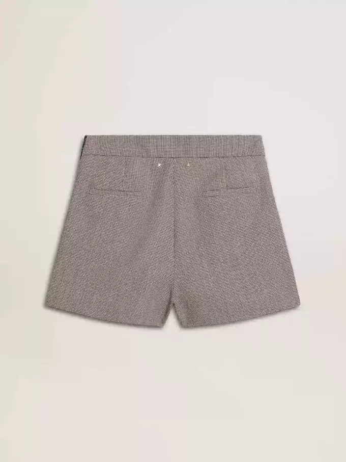 Mini shorts da donna in lana pied-de-poule grigio