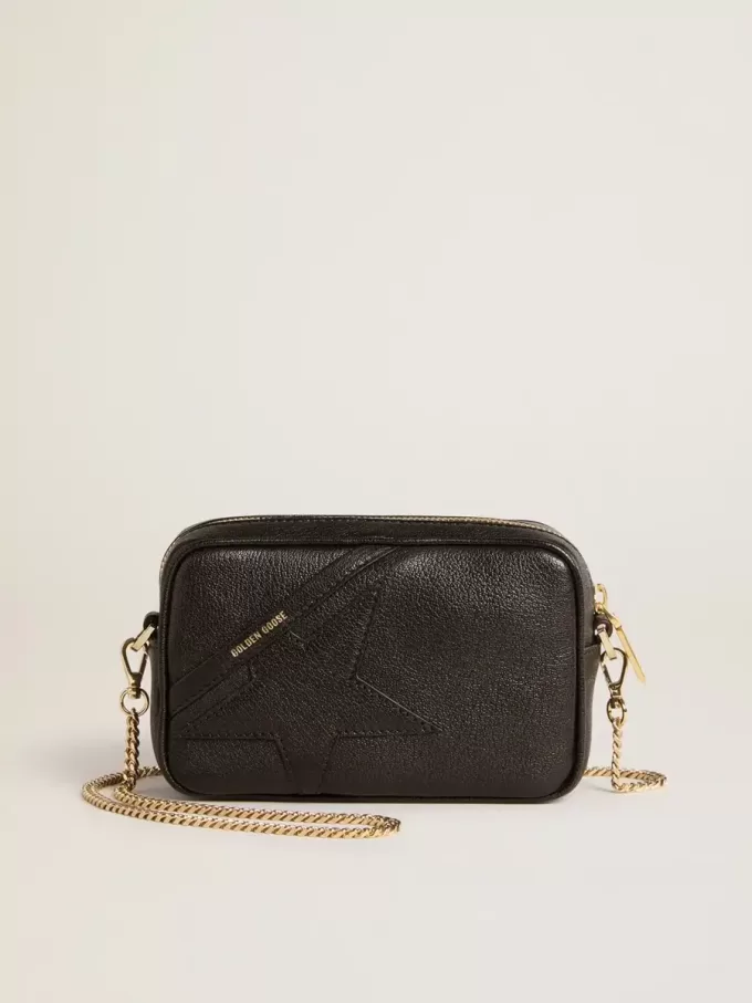 Mini Star Bag in pelle nera con stella tono su tono Mini Star Bag in pelle nera con stella tono su tono