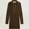 Miniabito in lana verde militare con dettagli in pelle