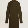 Miniabito in lana verde militare con dettagli in pelle