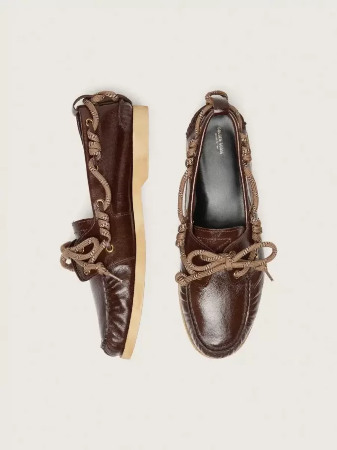 Mocassini Cruise da donna in pelle marrone scuro lucida con lacci da trekking grigio tortora Mocassini Cruise da donna in pelle marrone scuro lucida con lacci da trekking grigio tortora