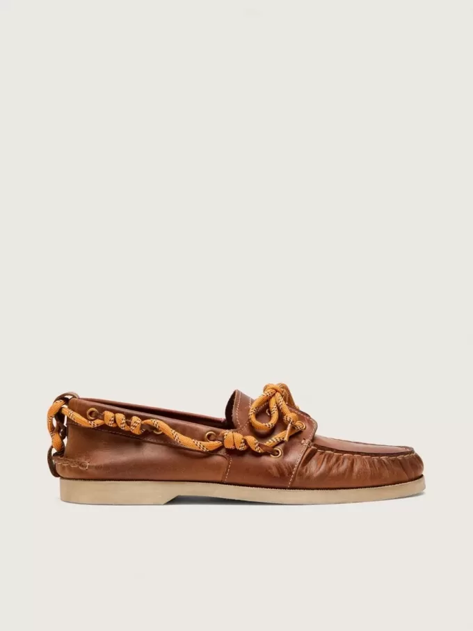 Mocassini Cruise da uomo in pelle color tabacco con lacci arancioni da trekking Mocassini Cruise da uomo in pelle color tabacco con lacci arancioni da trekking