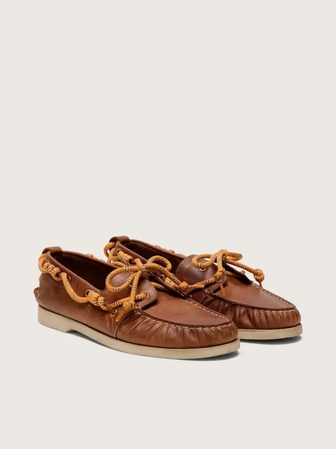 Mocassini Cruise da uomo in pelle color tabacco con lacci arancioni da trekking Mocassini Cruise da uomo in pelle color tabacco con lacci arancioni da trekking