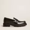 Mocassini da donna chunky in pelle nera con borchie Mocassini da donna chunky in pelle nera con borchie