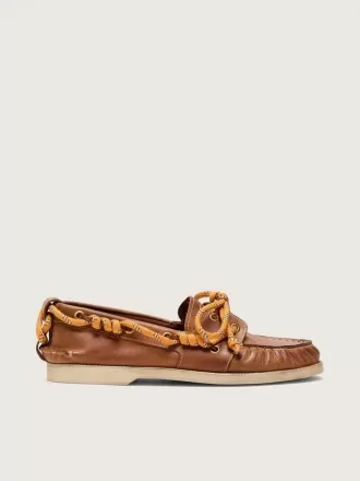 Mocassini da donna Cruise in pelle color tabacco con lacci da trekking arancioni