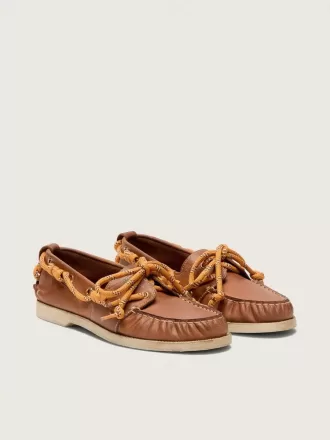 Mocassini da donna Cruise in pelle color tabacco con lacci da trekking arancioni