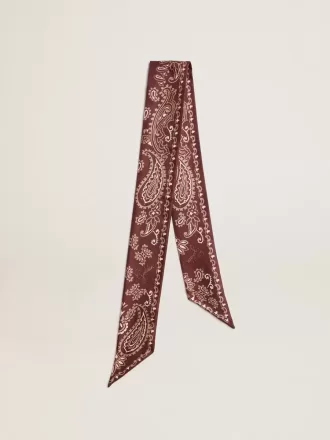 Nastro in twill di seta bordeaux con motivo paisley Nastro in twill di seta bordeaux con motivo paisley