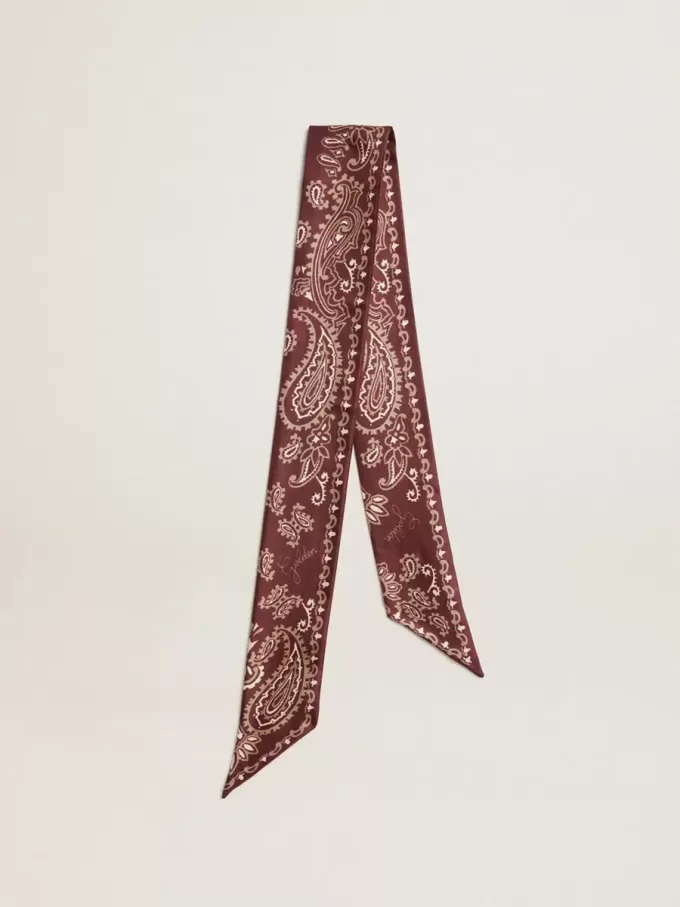 Nastro in twill di seta bordeaux con motivo paisley
