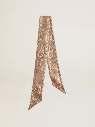 Nastro in twill di seta grigio tortora con motivo paisley
