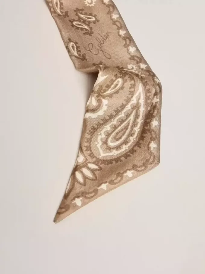 Nastro in twill di seta grigio tortora con motivo paisley