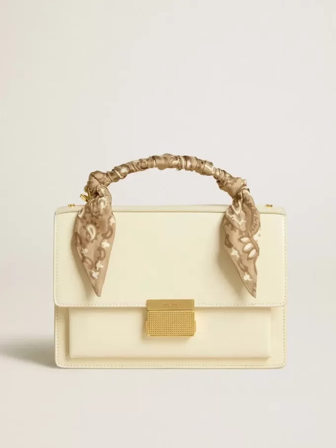 Borsa Venezia in pelle color burro con foulard in seta